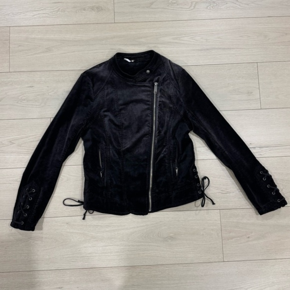 Free People Black Velvet Moto Jacket